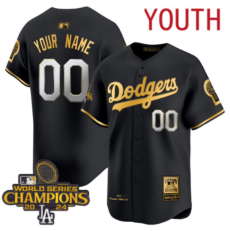 Youth MLB Los Angeles Dodgers Custom black 2024 World Series Champions Patch Cooperstown Jersey style3->customized mlb jersey->Custom Jersey
